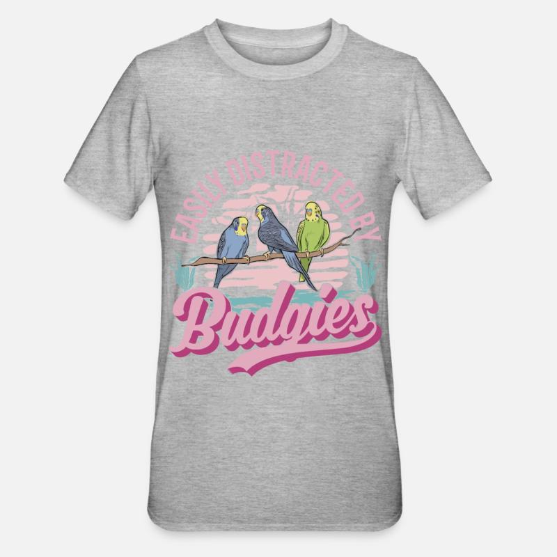 Facilement distrait par les perruches - T-shirt polycoton Unisexe - gris chiné