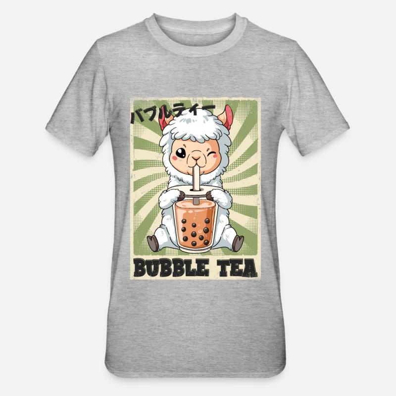 Boba Tea Lama Bubble Tea - Unisex Polycotton T-Shirt - heather grey