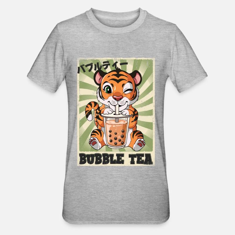 Boba Tea Tiger Bubble Tea - Unisex Polycotton T-Shirt - heather grey