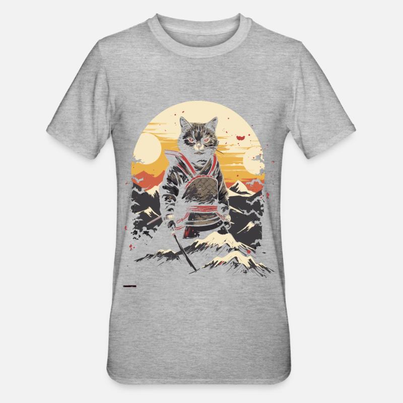 Jeu d’épée japonais Samurai Kitty - T-shirt polycoton Unisexe - gris chiné