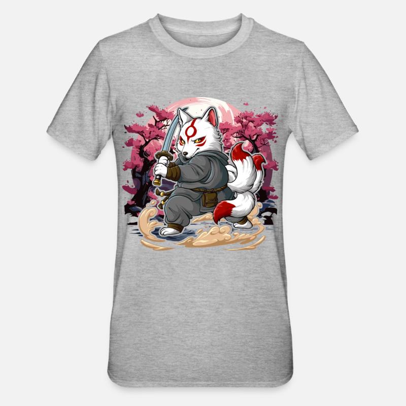 Kitsune samouraï - T-shirt polycoton Unisexe - gris chiné