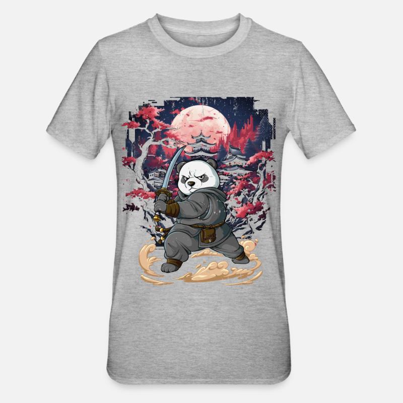 Samurai Panda - Unisex Polycotton T-Shirt - Grau meliert