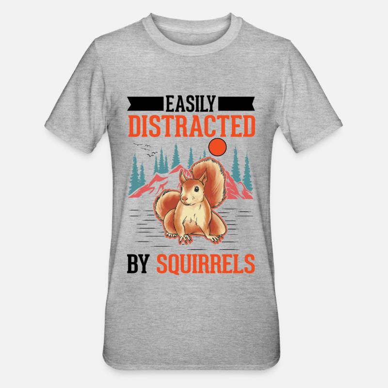 Easily distracted by Squirrels Eichhörnchen - Unisex Polycotton T-Shirt - Grau meliert