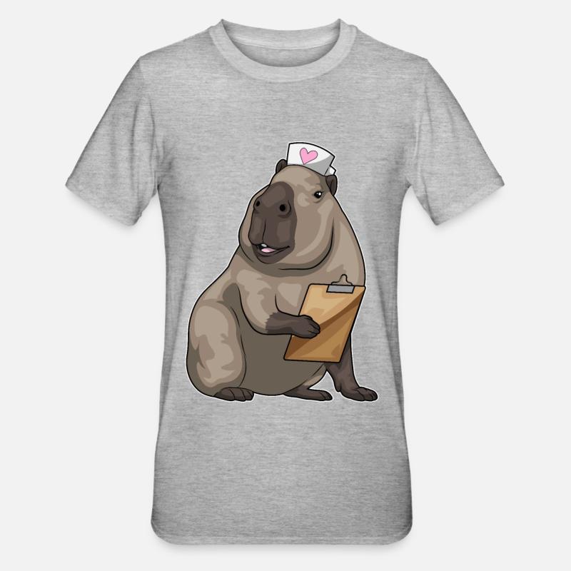 Capybara infirmière bloc-notes - T-shirt polycoton Unisexe - gris chiné