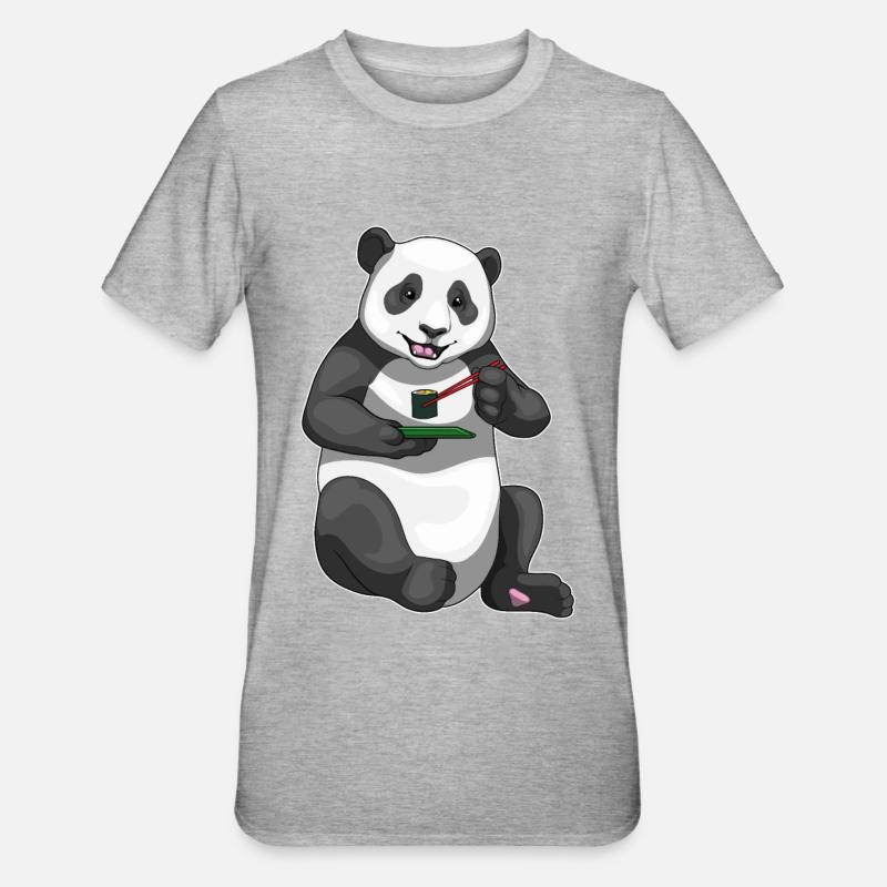 Panda Sushi - T-shirt polycoton Unisexe - gris chiné