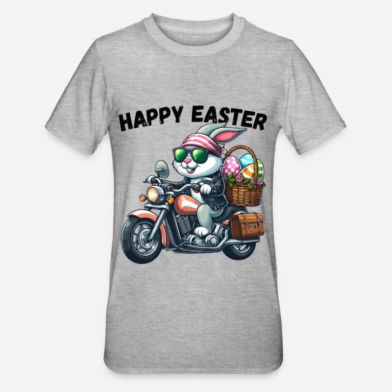 Happy Easter Bunny Motorcycle Cool Biker Easter Bunny - Unisex Polycotton T-Shirt - heather grey