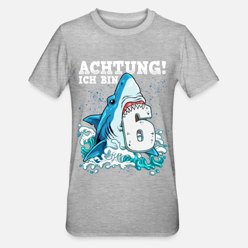 Requin du 6e anniversaire - T-shirt polycoton Unisexe - gris chiné