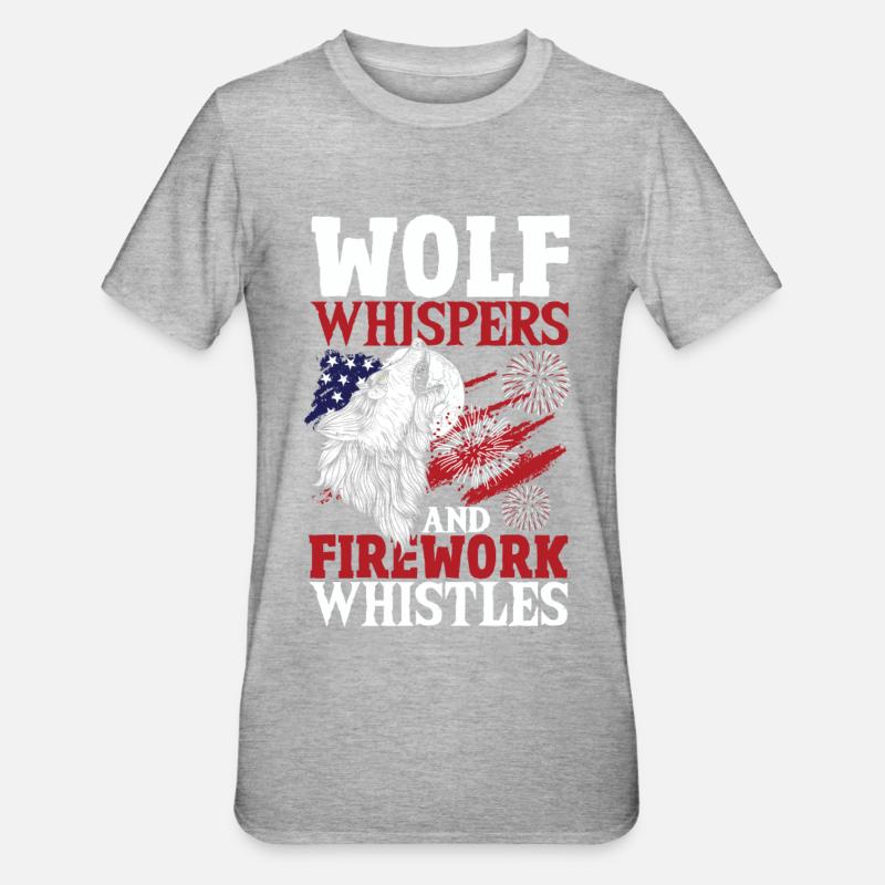 Loup hurlant étoiles blanches rayures rouges - T-shirt polycoton Unisexe - gris chiné