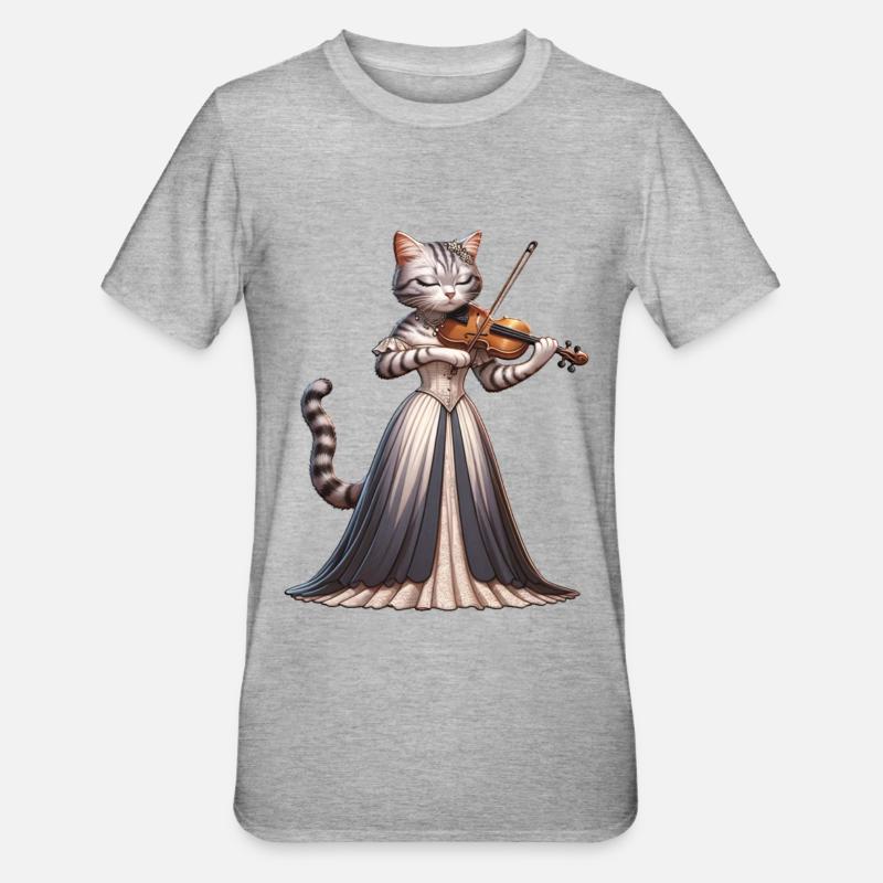 Violon Chat Violoniste - T-shirt polycoton Unisexe - gris chiné