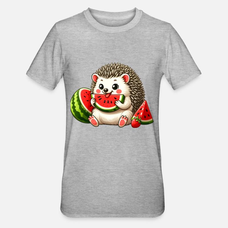 Hérisson aime la pastèque - T-shirt polycoton Unisexe - gris chiné