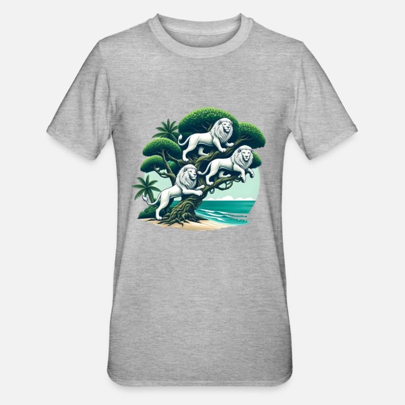 Three white lions on tree - Unisex Polycotton T-Shirt - heather grey