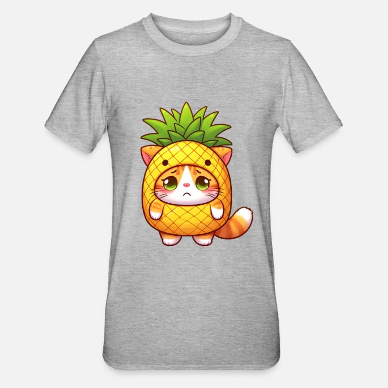 Chat mignon en costume d’ananas - T-shirt polycoton Unisexe - gris chiné