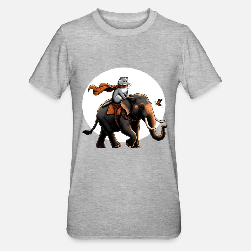Fier chat chevauchant un éléphant - T-shirt polycoton Unisexe - gris chiné