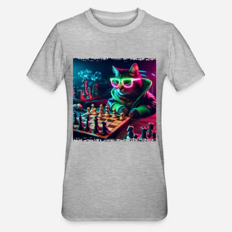 Chat du club d’échecs - T-shirt polycoton Unisexe - gris chiné