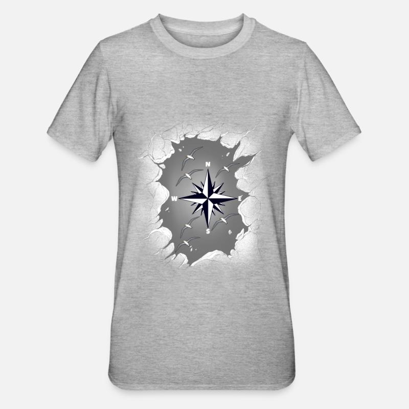 Möwen Möwe Kompass maritim - Unisex Polycotton T-Shirt - Grau meliert