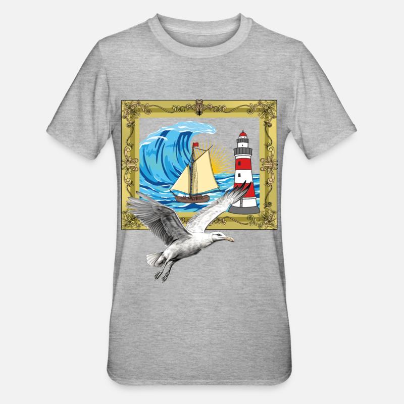 Möwe maritim Möwen Seevögel Leuchtturm - Unisex Polycotton T-Shirt - Grau meliert