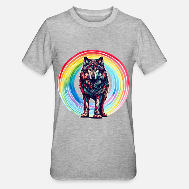 Wolf Wolves Rainbow - Unisex Polycotton T-Shirt - heather grey