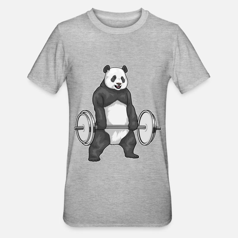 Panda Bodybuilder Musculation avec haltères - T-shirt polycoton Unisexe - gris chiné
