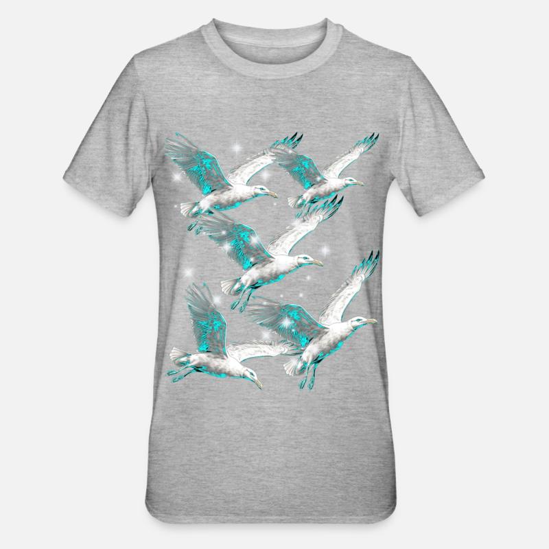 Maritim Möwe Möwen Seevögel - Unisex Polycotton T-Shirt - Grau meliert