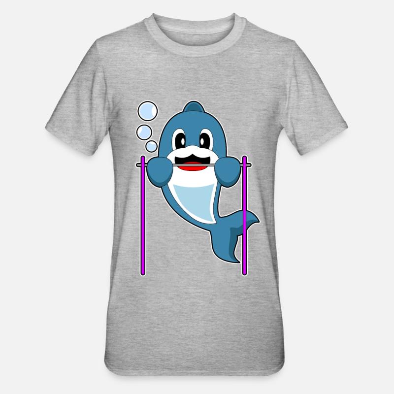 Dolphin Bodybuilder Pull-ups - Unisex Polycotton T-Shirt - heather grey