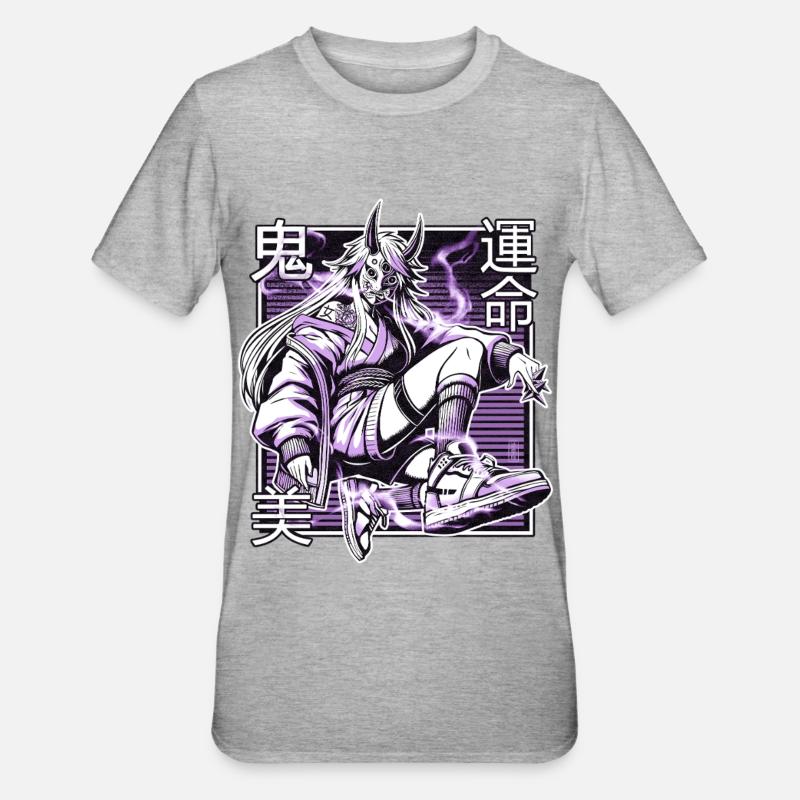 Violetter Kunoichi-Dämon - Unisex Polycotton T-Shirt - Grau meliert