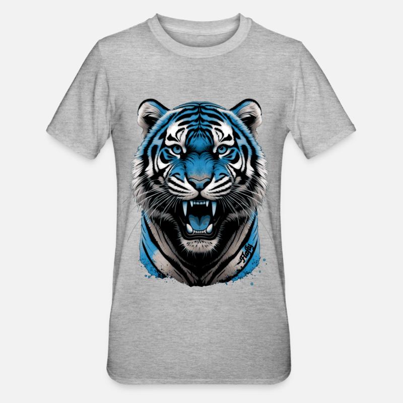 Blauer Tiger 💙 - Unisex Polycotton T-Shirt - Grau meliert