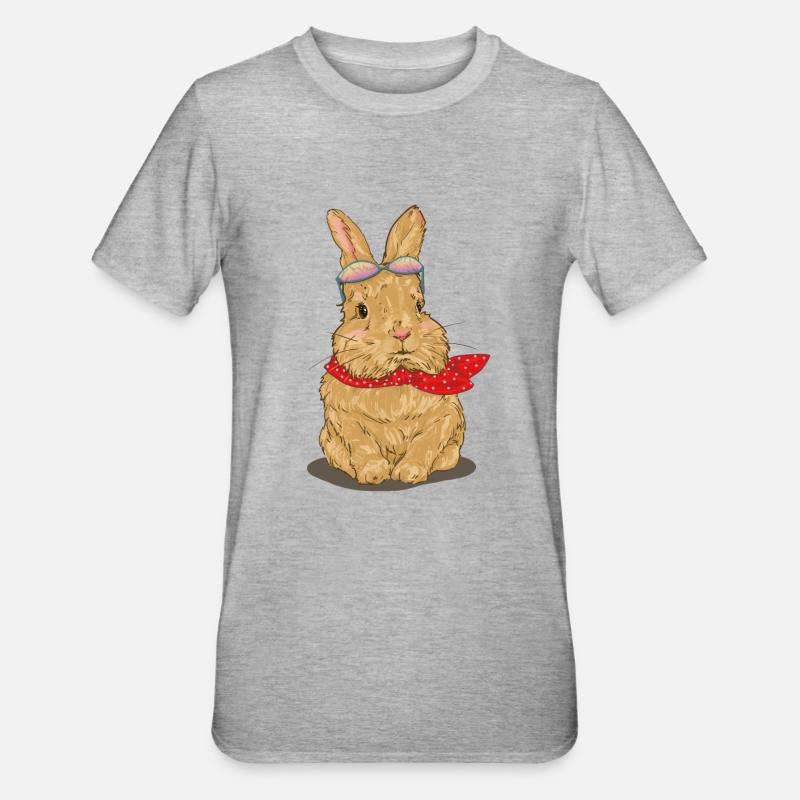 Lapin doux avec écharpe - T-shirt polycoton Unisexe - gris chiné