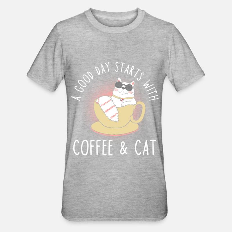 Kaffee Katze Spruch - T-shirt polycoton Unisexe - gris chiné