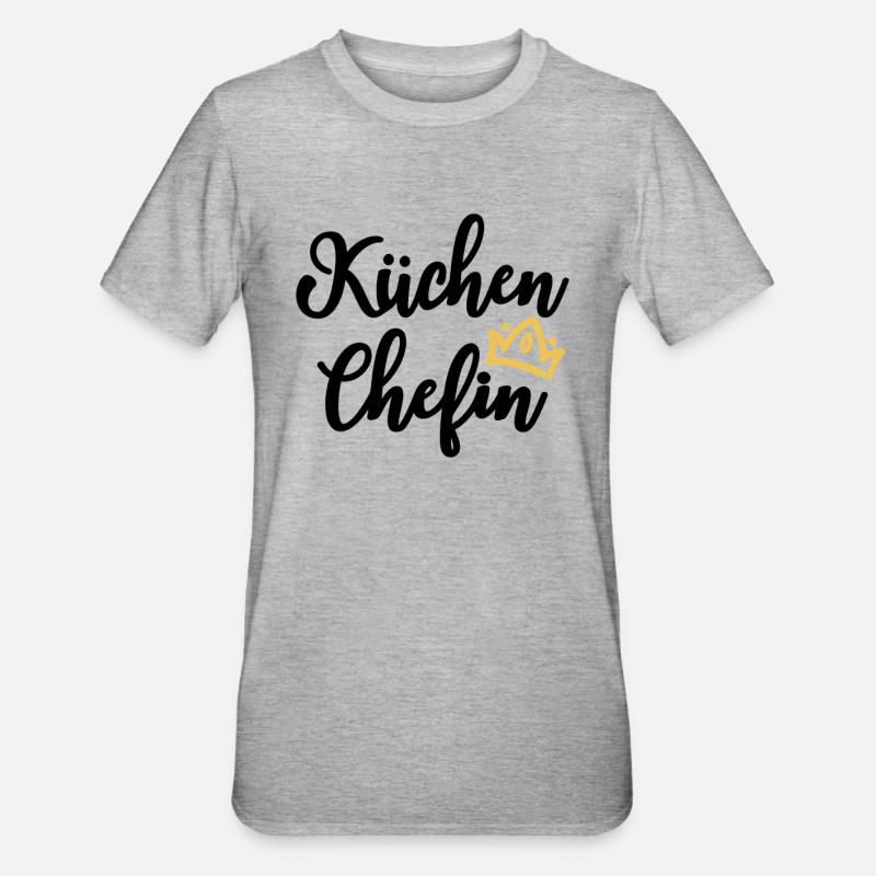 Küchen Chefin Köchin Krone - Unisex Polycotton T-Shirt - Grau meliert