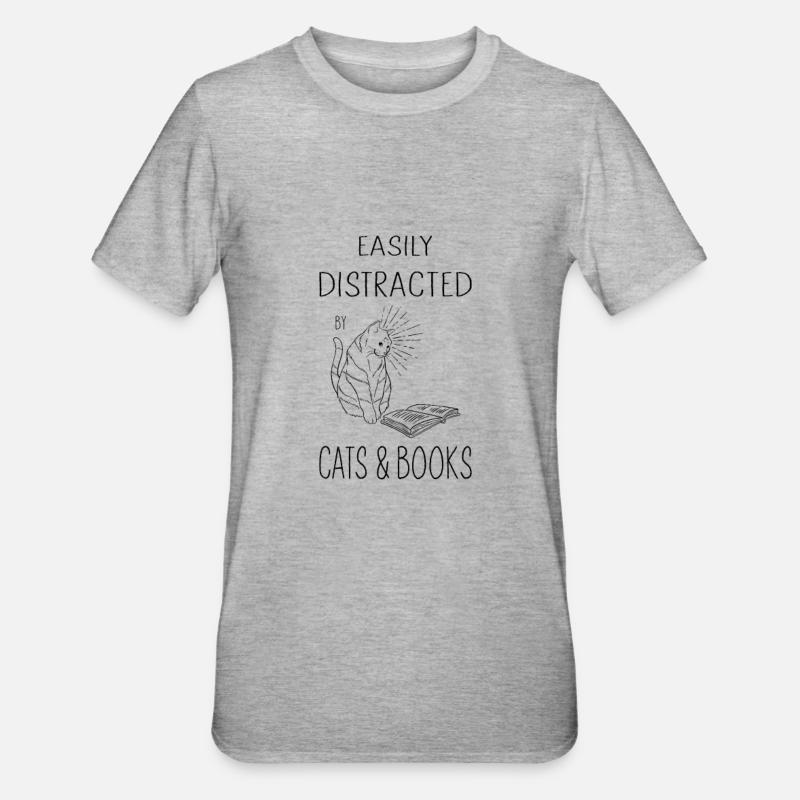 Lecture de livres chat - T-shirt polycoton Unisexe - gris chiné