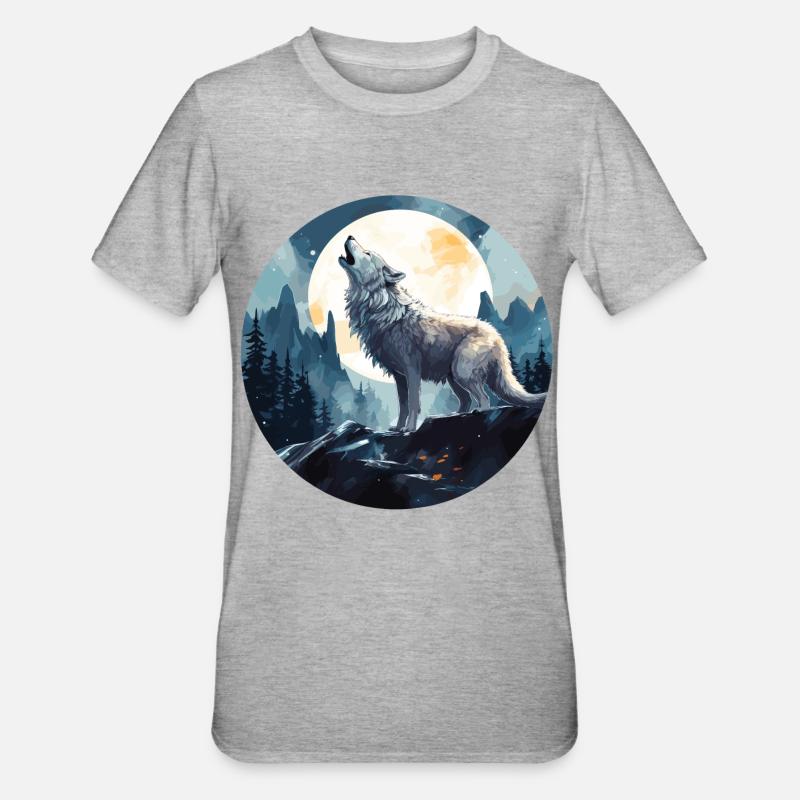 A Wolf Howling Under the Full Moon - Unisex Polycotton T-Shirt - heather grey