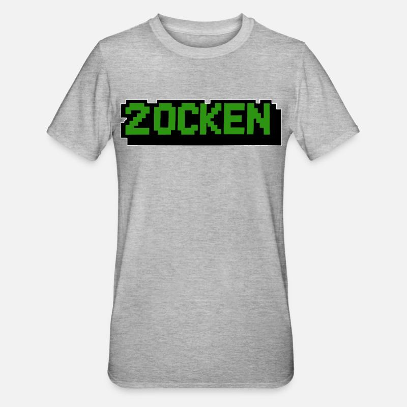 Lettering Zocken Retro Computer - T-shirt polycoton Unisexe - gris chiné