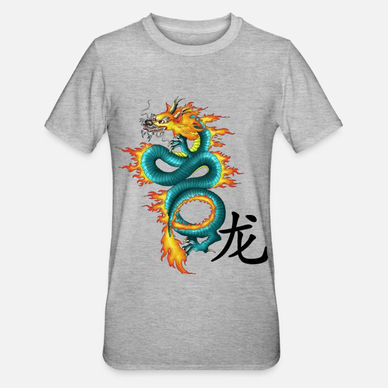 Drache - Long - Unisex Polycotton T-Shirt - Grau meliert