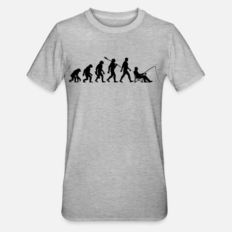 Evolution - Pêche, Cadeau de pêcheur - T-shirt polycoton Unisexe - gris chiné