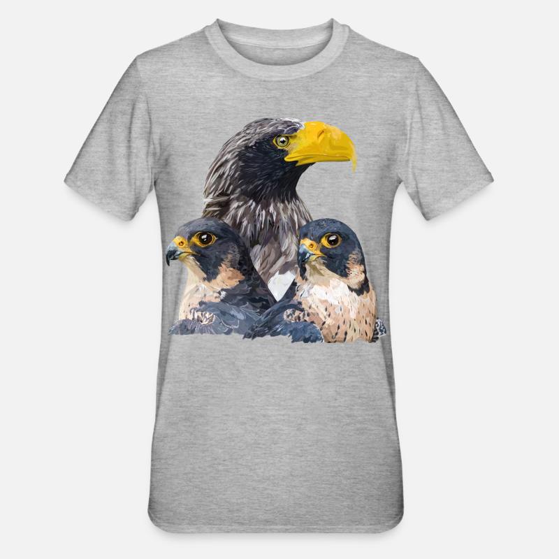 Pigargo géant et faucon pèlerin - T-shirt polycoton Unisexe - gris chiné
