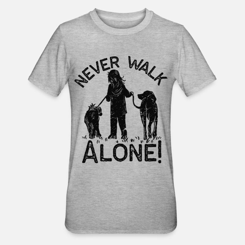 Chiens / Chiens - Never walk alone - T-shirt polycoton Unisexe - gris chiné