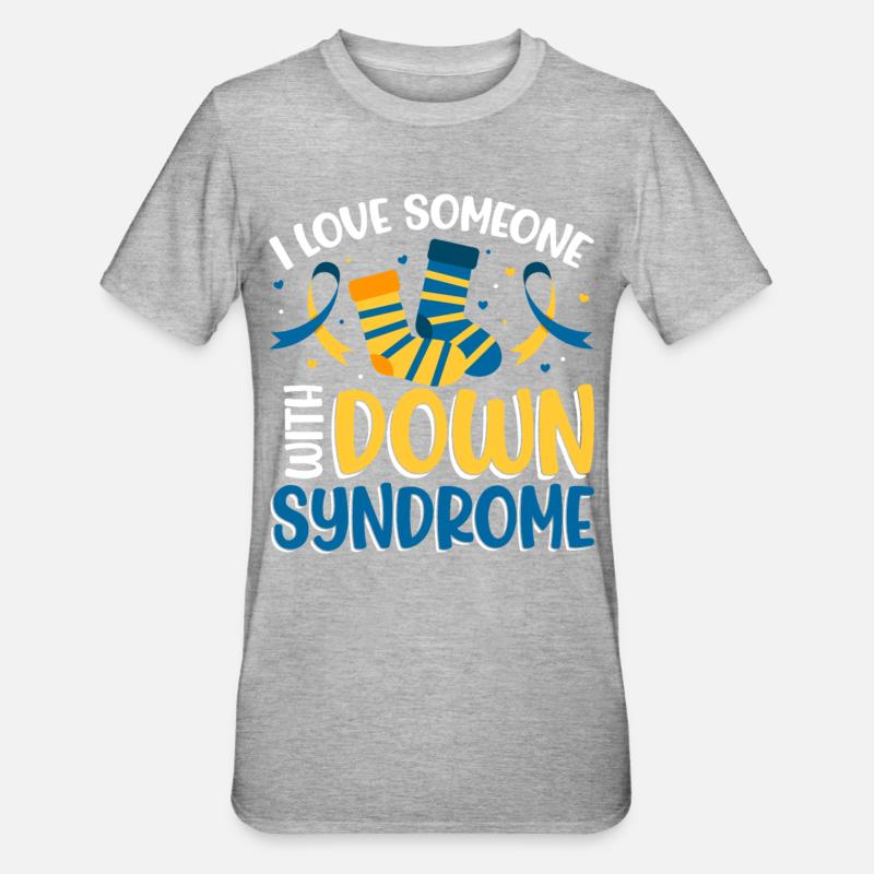J’aime quelqu’un avec le syndrome de Down - T-shirt polycoton Unisexe - gris chiné