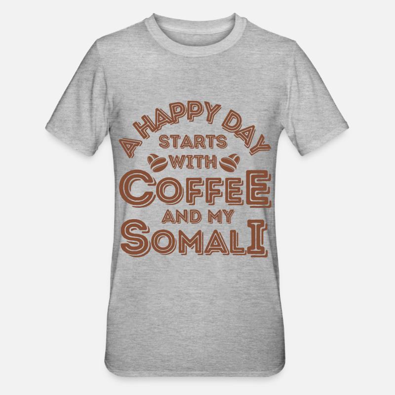 Café Chat Somalien - T-shirt polycoton Unisexe - gris chiné