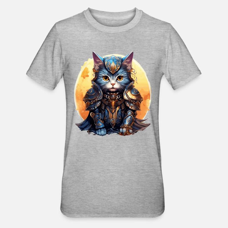 Chat en armure de chevalier,Ai Gen - T-shirt polycoton Unisexe - gris chiné