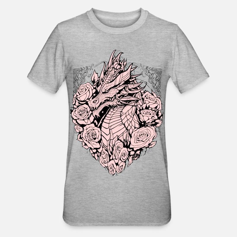 Drache im Schild - Unisex Polycotton T-Shirt - Grau meliert