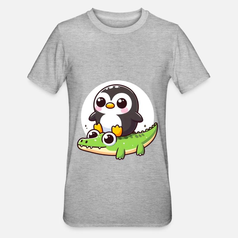 Penguin on crocodile - Unisex Polycotton T-Shirt - heather grey