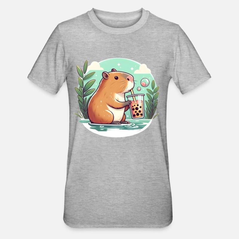 Capybara enjoys bubble tea - Unisex Polycotton T-Shirt - heather grey