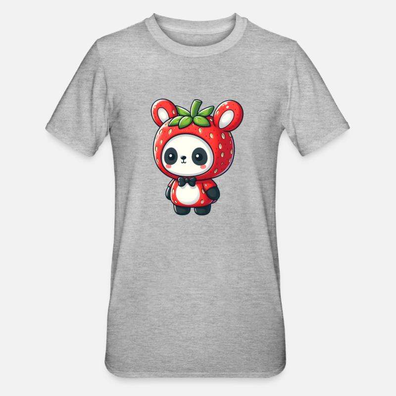Panda im Erdbeerkostüm - Unisex Polycotton T-Shirt - Grau meliert
