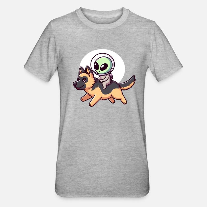 Alien on German Shepherd - Unisex Polycotton T-Shirt - heather grey