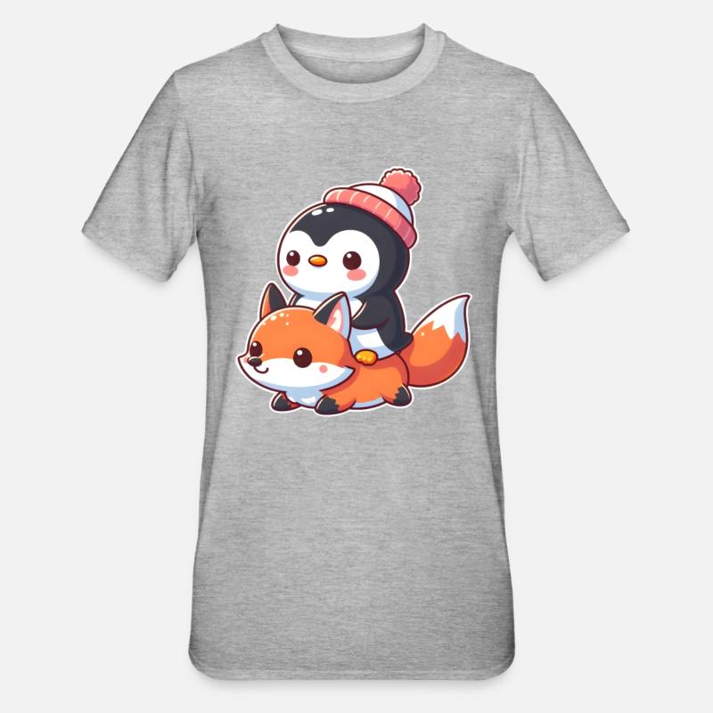 Penguin rides fox - Unisex Polycotton T-Shirt - heather grey