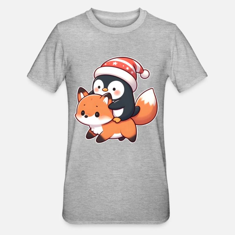 Penguin rides fox - Unisex Polycotton T-Shirt - heather grey