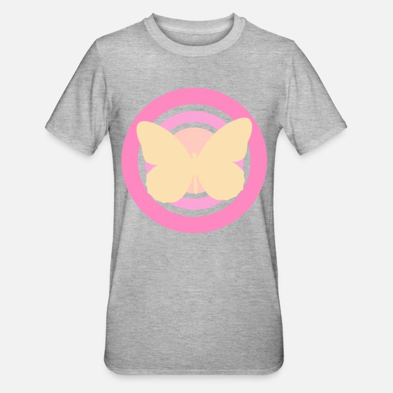 Papillon rose jaune - T-shirt polycoton Unisexe - gris chiné
