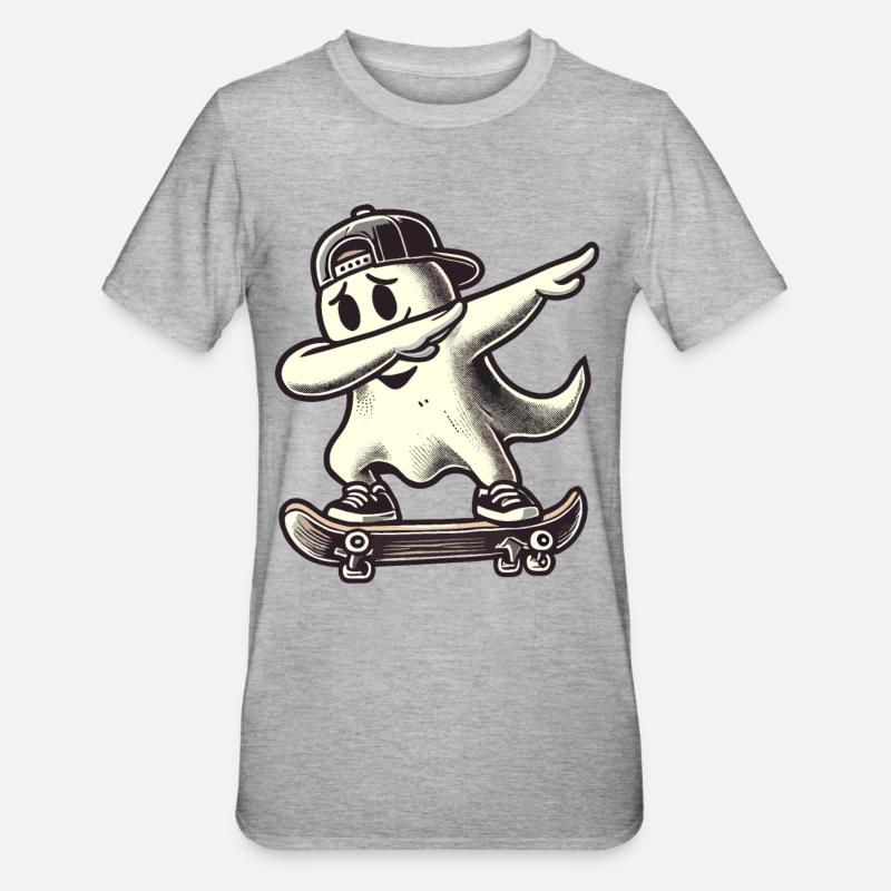Skateboaring Dabbing Ghost Skateboard Dab - T-shirt polycoton Unisexe - gris chiné