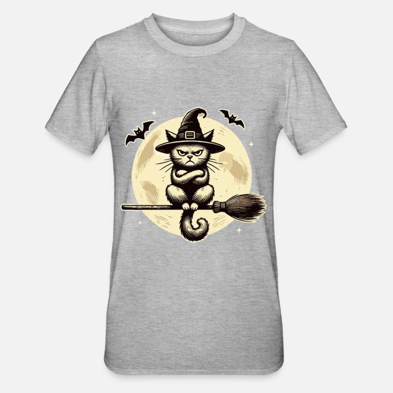 Drôle de sorcière chat magicien chat - T-shirt polycoton Unisexe - gris chiné