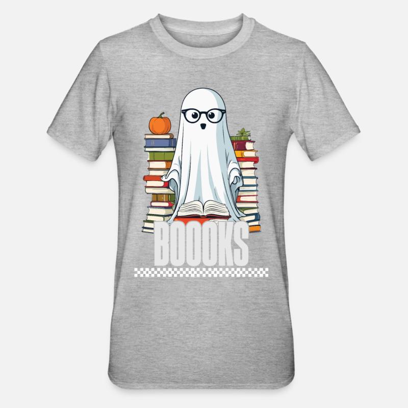 Cute Book Lover Ghost - Unisex Polycotton T-Shirt - heather grey